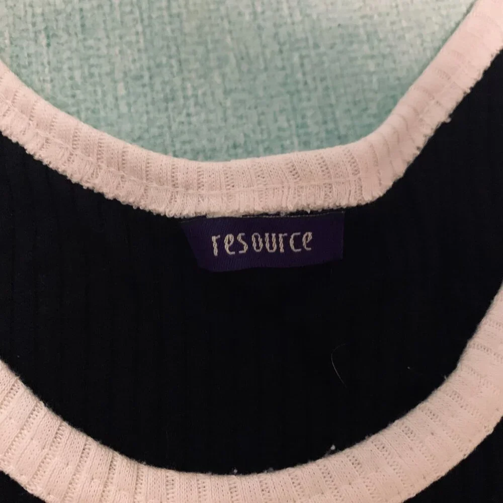 Vintage 90s Ribbed Knit Dress by Resource | Black & White Stripes | Size S - Picture 8 of 8